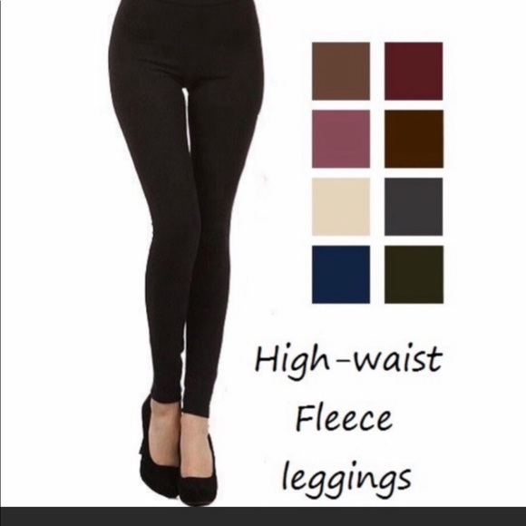 Black Soft High Waist Fleece Leggings. - Picture 2 of 2